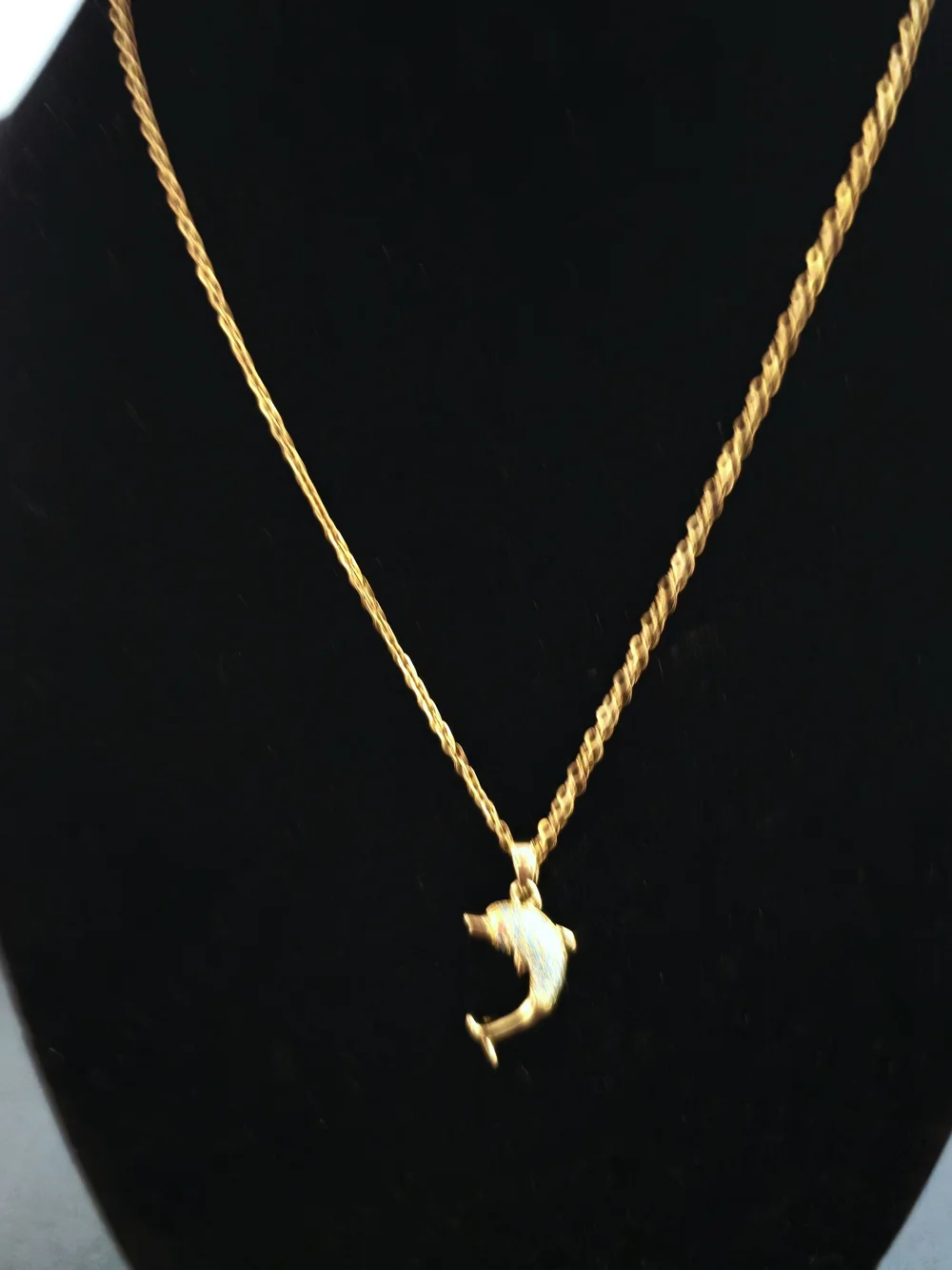 Gold Dolphin Pendant Necklace with Blue Zircon Accents Sea Life Beach Summer B03